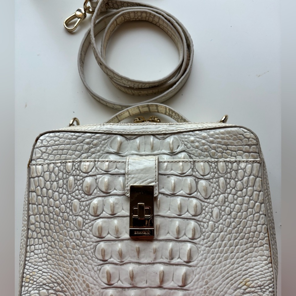 Brahmin Evie Elegant White Crocodile-Embossed Crossbody Bag